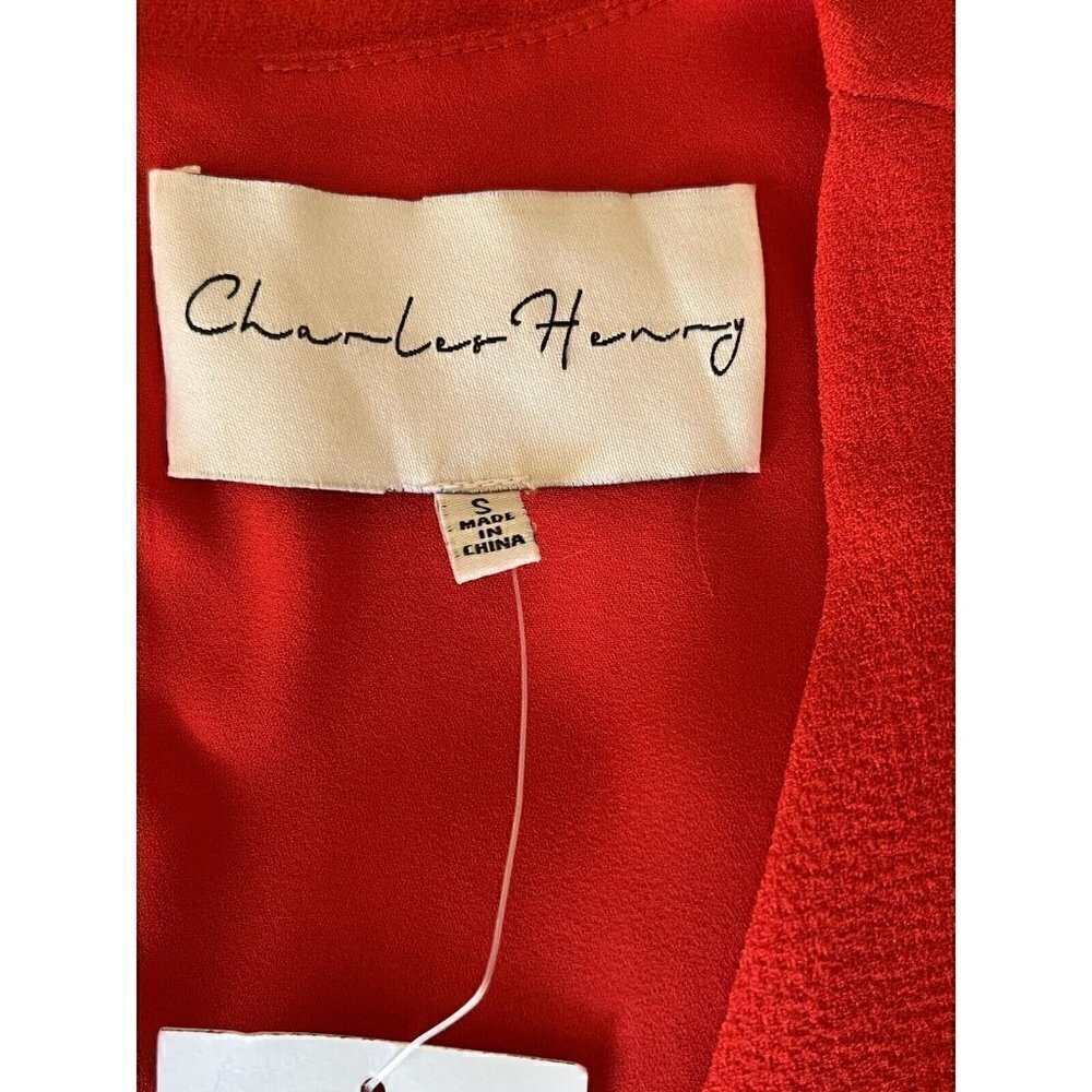 Charles Henry Red Women's Size Small S Tie Sleeve V-neck Crepe Shift Dress - Picture 4 of 11